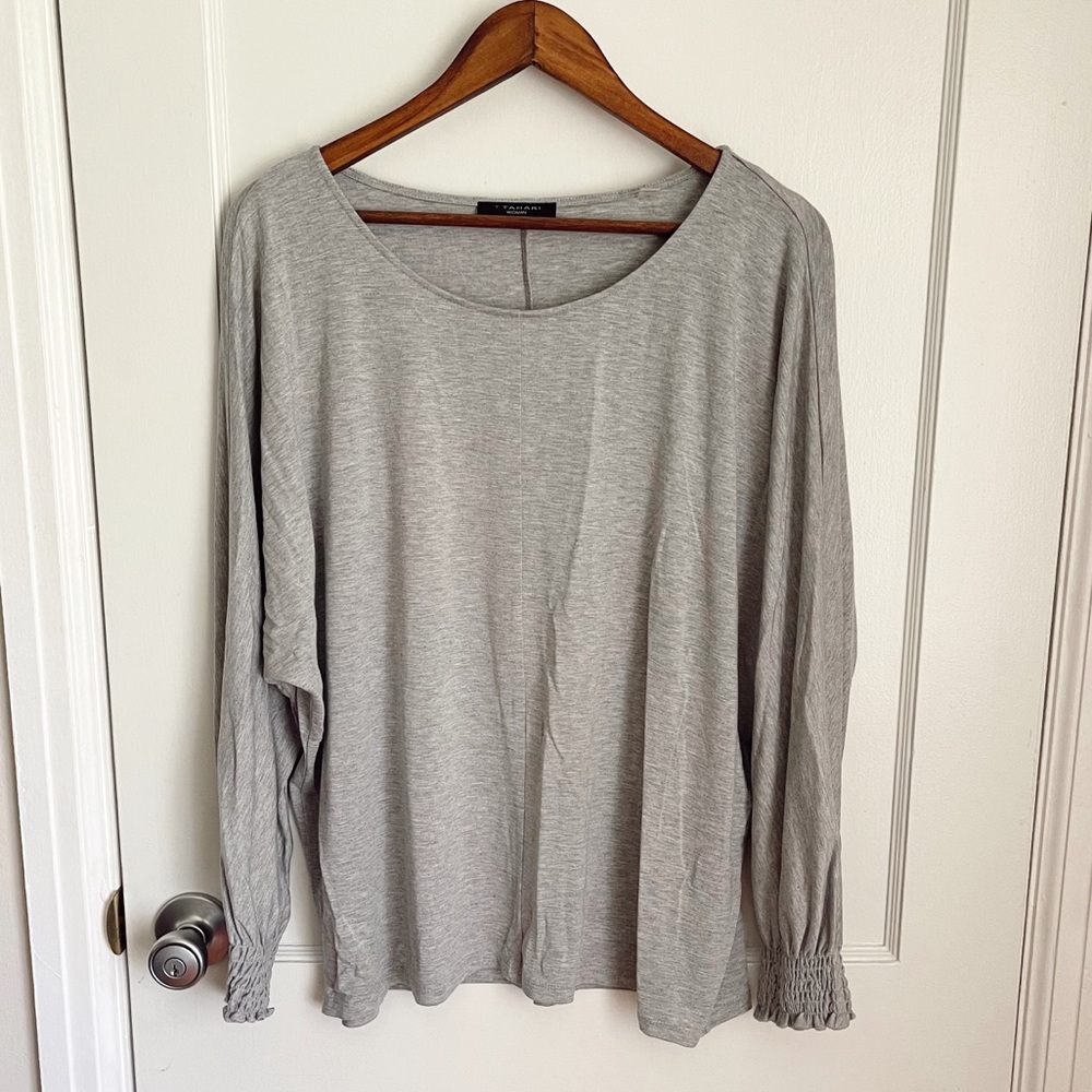 T Tahari Gray Long-sleeve Blouse